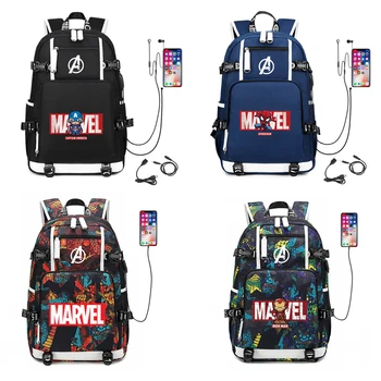 

NEW Multicolor Letter Marvel The Avengers Boy Girl Student School bag Teenagers Oxford Women Bagpack Men USB Iron Man Backpack