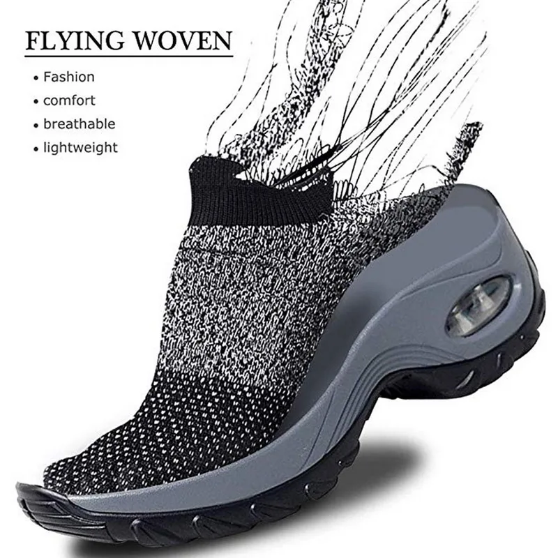 Женская прогулочная мягкая обувь; обувь из сетчатого материала для бега; Модные слипоны на платформе; кроссовки с воздушной подушкой; Современная танцевальная обувь для спортзала