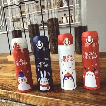 

Vacuum Flask New Year Christmas Stainless Steel Mug Cute Cartoon Student Drinking Cup Portable Girl Heart Bouncing Lid Cup