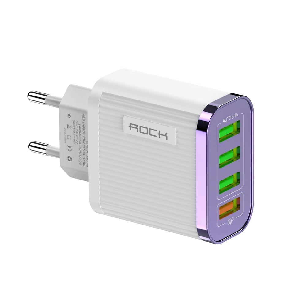 Purple ROCK Quick Charge 3,0 зарядное устройство для телефона 4 порта USB 35 Вт QC 3,0 быстрое зарядное устройство для iPhone 11 Xiaomi huawei настенное зарядное устройство адаптер - Тип штекера: Purple