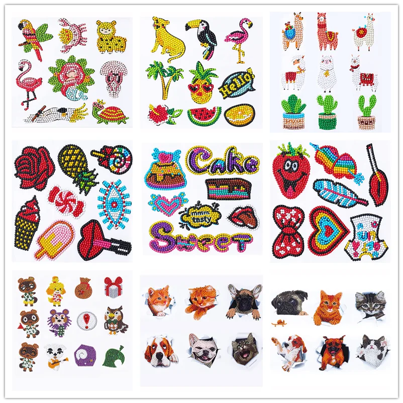 5D Diamond Painting Stickers Kits for Kids DIY Art Craft Animals Diamond  Art Mosaic Stickers by Number Kits for Children