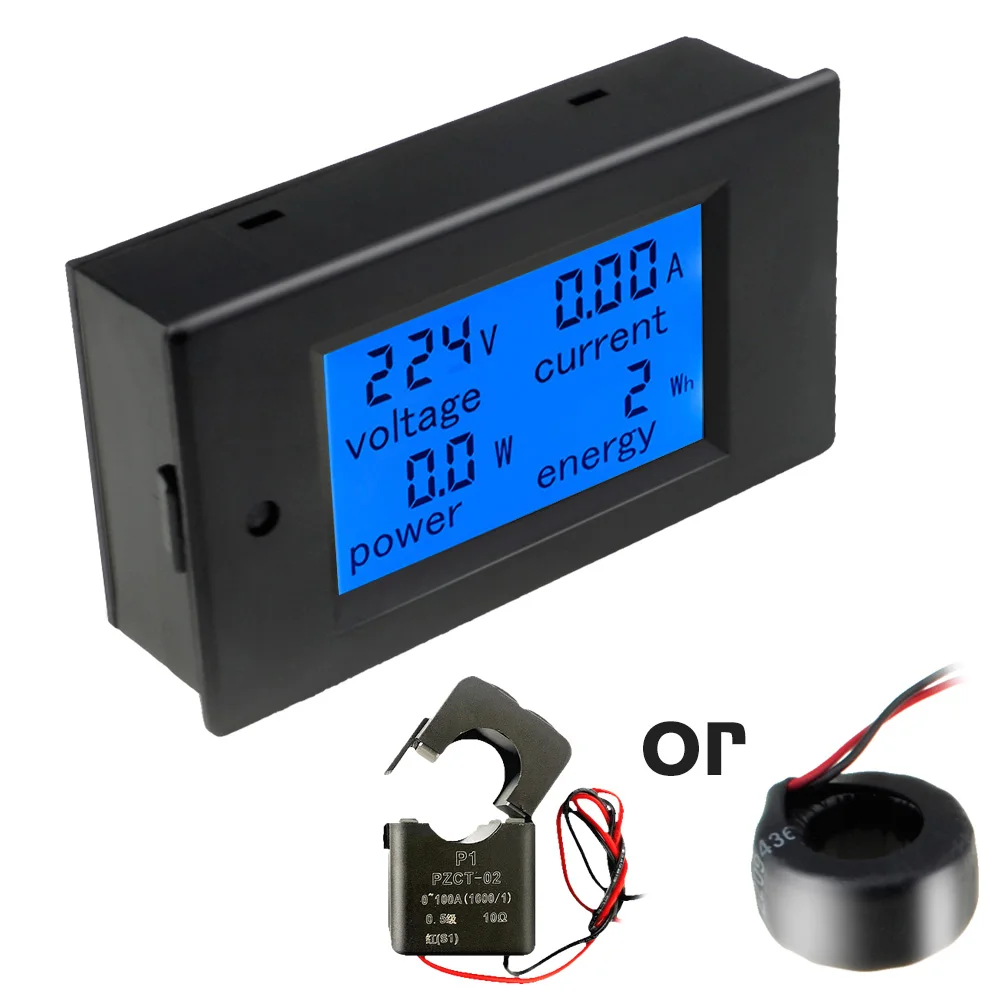 AC 80-260V LCD Digital 0-100A Volt Watt Power Meter Ammeter Voltmeter CT 