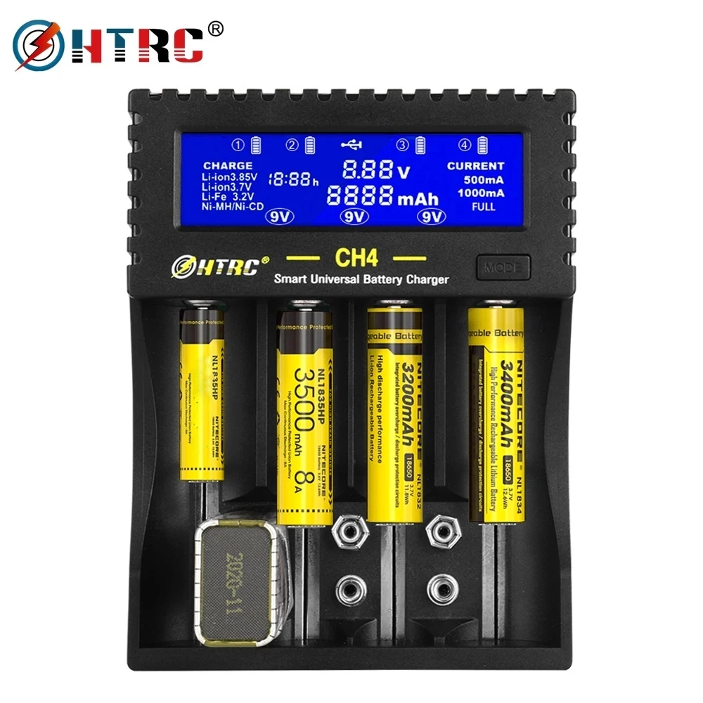 HTRC 4 слота зарядное устройство Li Ion fe Ni MH CD LCD умное быстрое для 26650 6F22 9V AA AAA 16340 14500
