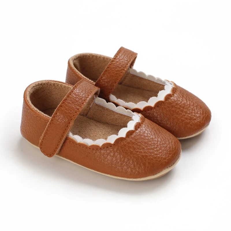 Infant Newborn Baby Girls Princess Non-Slip Floral Border Shoes Toddler Baby Soft PU Leather Prewalker Shoes Solid First Walkers