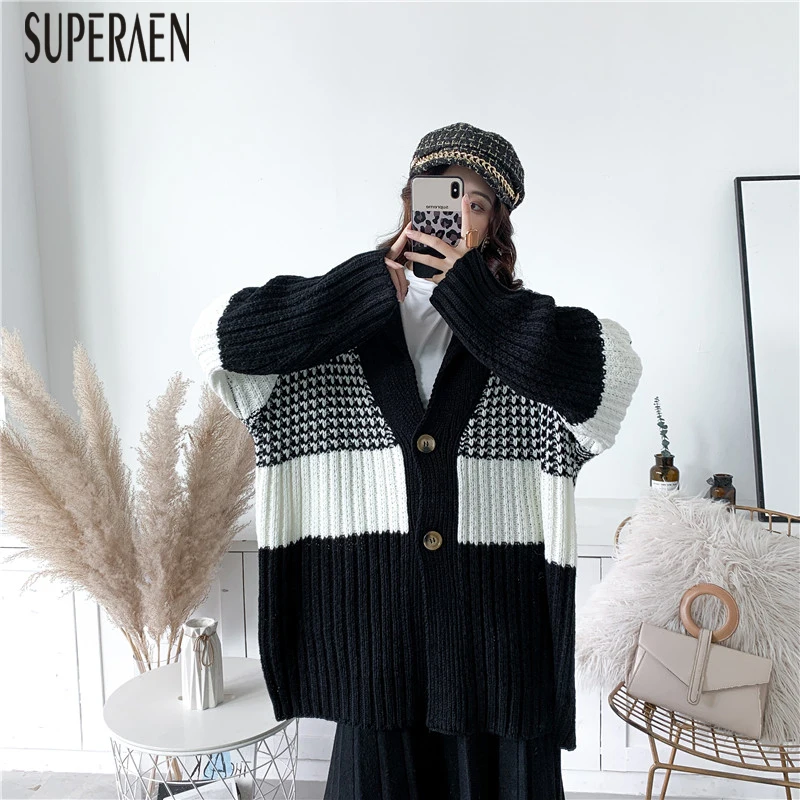 SuperAen, кардиган, свитера, пальто для женщин, осень и весна, новинка, дикий женский свитер, пальто, модные, v-образный вырез, повседневные топы для женщин