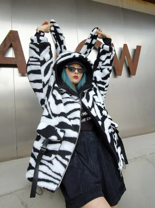 QING MO Hooded Women Cashmere Sweatshirt 2020