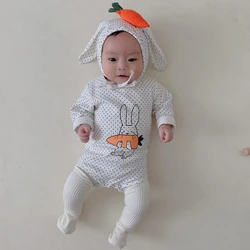 Vêtements de printemps pour bébé, barboteuse à pois pour nouveau né, fille, mignon lapin, oreilles de lapin, chapeaux, 3 24 mois, nouvelle collection 