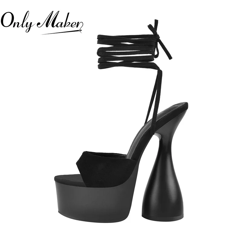Onlymaker летние сандалии на платформе черные босоножки из флока с открытым носком и