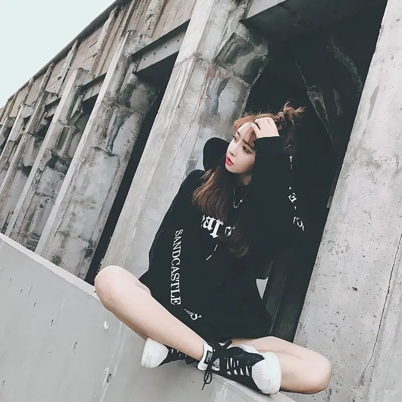  SVOKOR Autumn Winter Plus Velvet Warm Hoodies Korean Version Letter Printing Sweatshirt Long Sleeve