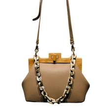 ABZC-женская сумка-мешок, сумка-мешок с деревянным зажимом, вечерняя сумка Ins, Роскошная сумочка с акриловой цепочкой, вечерние сумочки для банкета, сумка через плечо Aprico