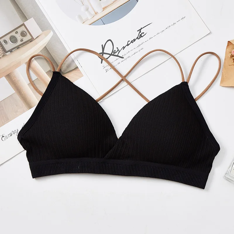  French Style Women Seamless Cross Bra With Removable Chest Pads Famale Triangle Cup Underwear Brale