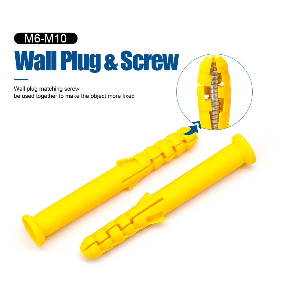 Length : 25mm, Specification : Yellow M10 200pcs Plastic Expansion Anchors Drywall Wall Anchors M6 M8 M10 Plastic Anchor Wall Plugs for Screw