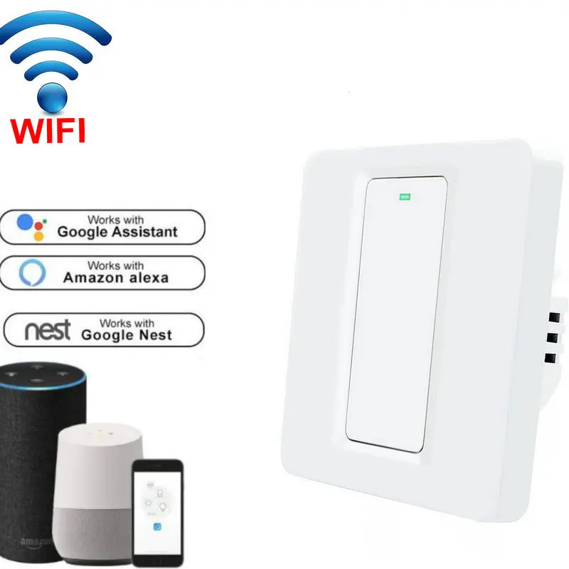 

Wireless wifi light switch Push Button white switch APP Control Works with Alexa Google Home for Voice Control 1/2/3 Gang
