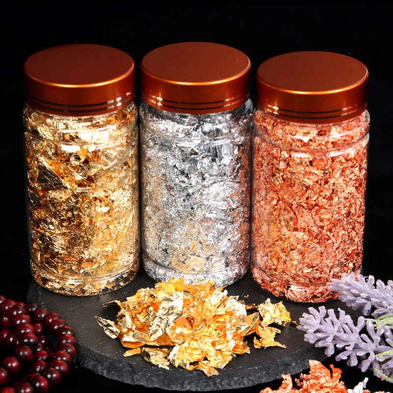 3g Decorative Gold Leaf Flakes Foil Leaf Imitation Sequins Glitters Craft Sheets Bulk Foil Paper for Gilding DIY Nail Art Decor
