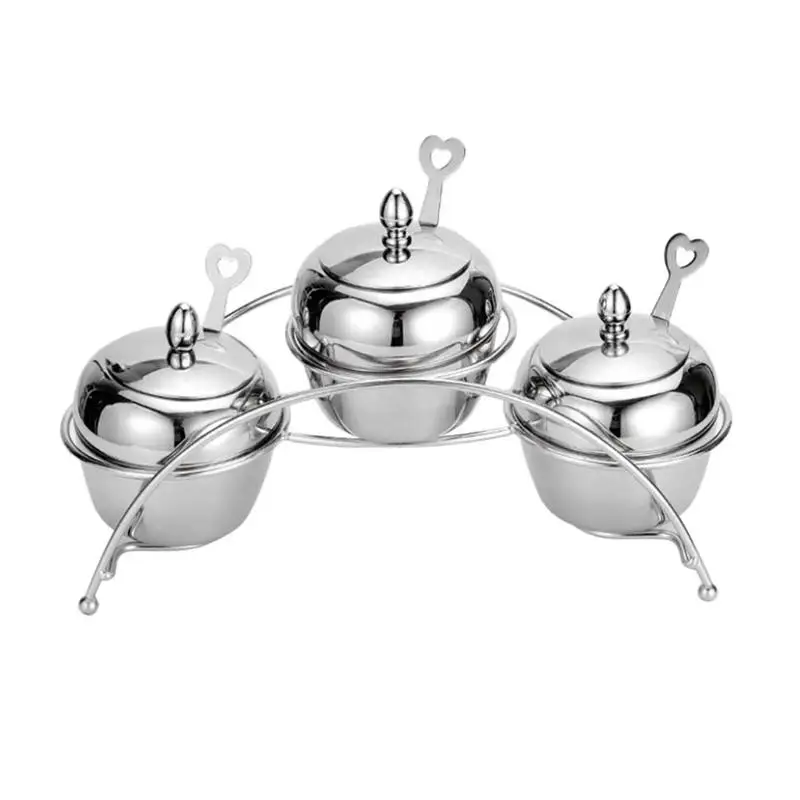 

1Pc Seasoning Storage Box Set Household Apple Shaped 3-Compartment Condiment Jars Spice Box Container For Spice Salt Sugar