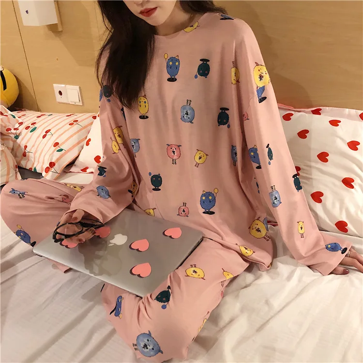 

Pajamas Women Long Sleeve Set Bean Paste Small Sheep Set M -Xxl