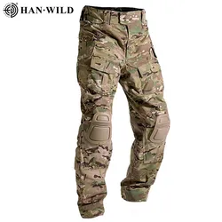 Calça tática militar camuflada, multicamadas, calças para caminhadas, paintball, combate, cargo, com joelheira