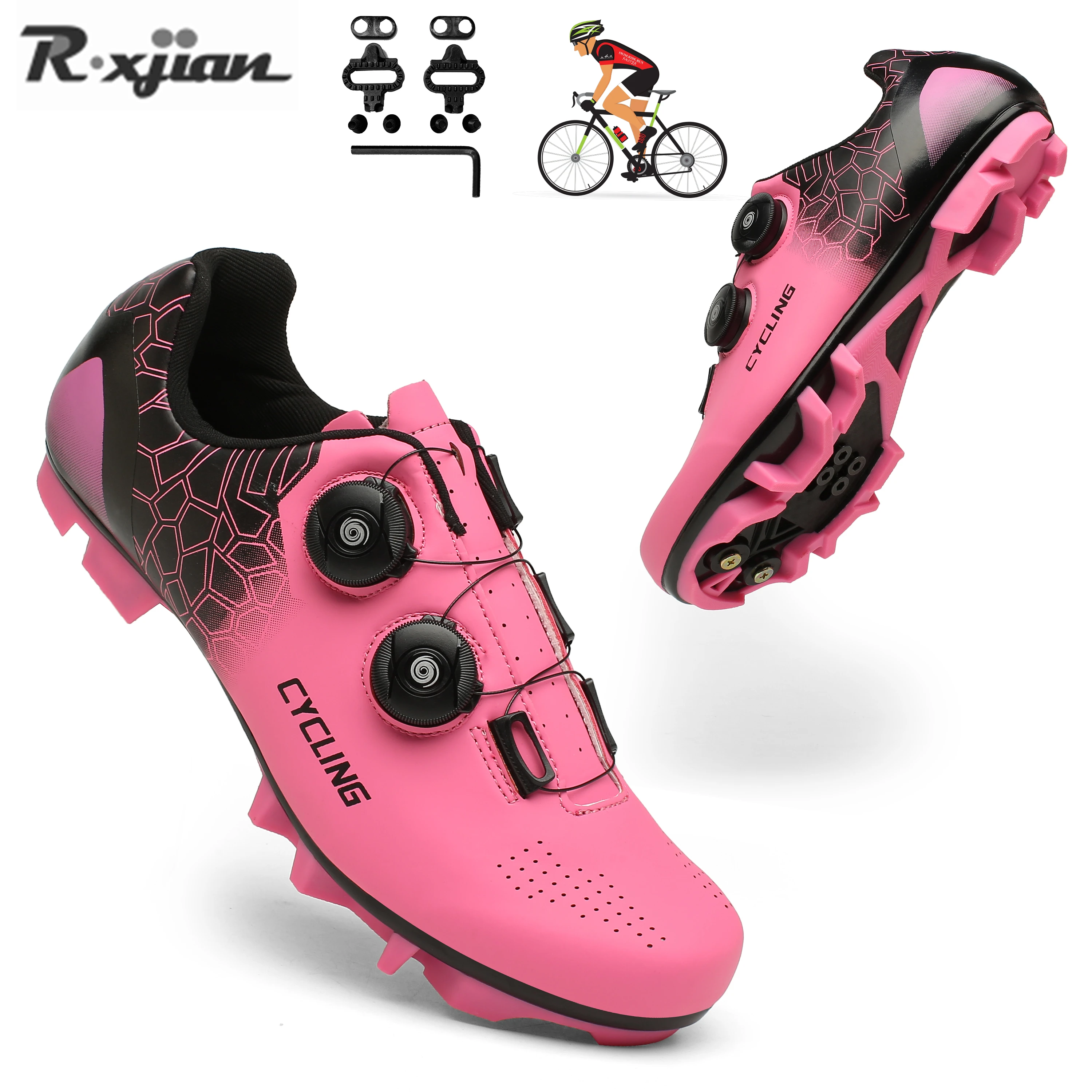 Zapatos de ciclismo para y mujer, calzado antideslizante de alta con autosujeción para bicicleta de carretera, botas de triatlón para deportes al aire libre, color rosa, novedad|Zapatillas de ciclismo| -