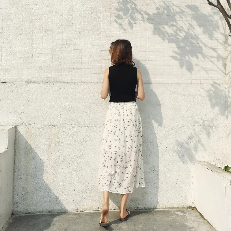 

2019 Korean-style Printed Spring And Summer New Style Small Floral Chiffon CHIC Skirt Women's