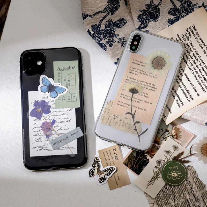 Journamm 15pcs Vintage Cards for Phone Deco Retro Stationery Supplies Plant Paper Junk Journal Label Scrapbooking Material