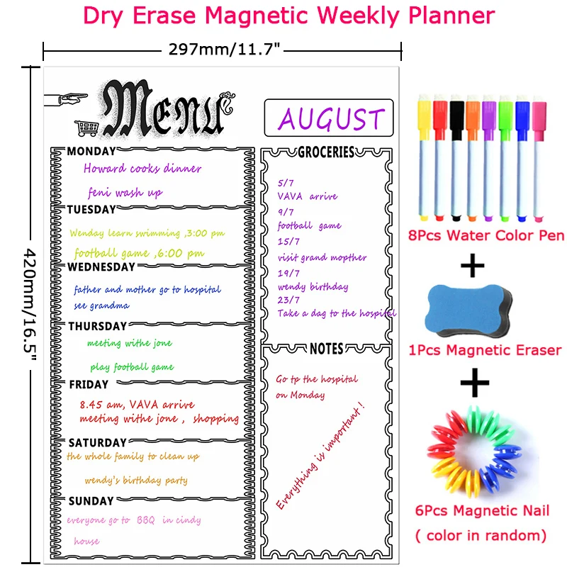 

A3 Size Dry Erase Magnetic Weekly&Monthly Planner Calendar Whiteboard Message Drawing fridge Bulletin White board memo boards