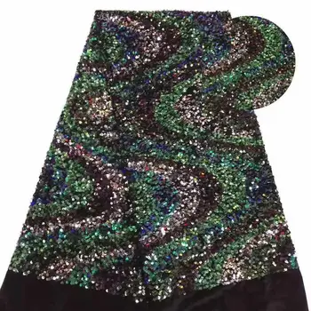 

Embroidery Sequins Lace Fabric green Velvet Lace Fabrics For Wedding Party African French Lace Nigerian Tulle Lace Fabric FR1122