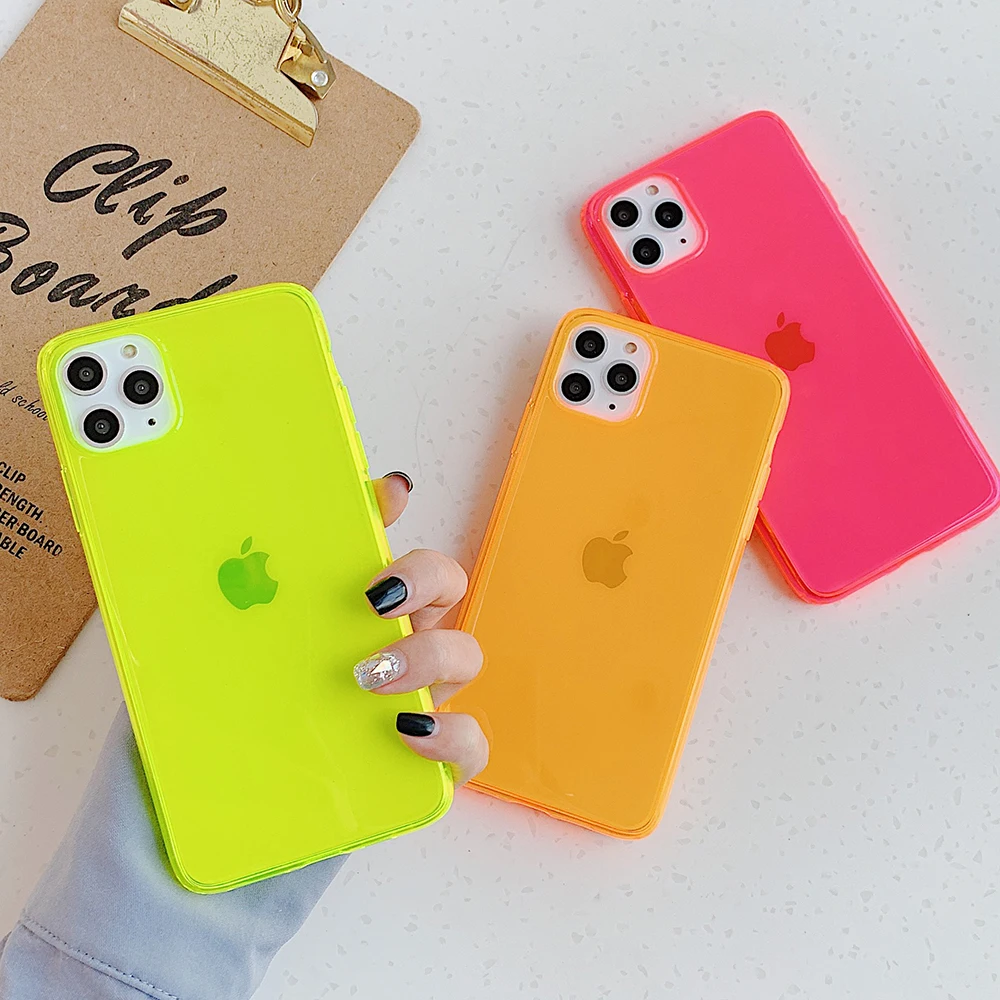 Lovecom Neon Fluorescent Solid Color Phone Case For Iphone 12 Mini 11 Pro Max Xr X Xs Max 7 8 Plus Case Soft Clear Back Cover Phone Case Covers Aliexpress