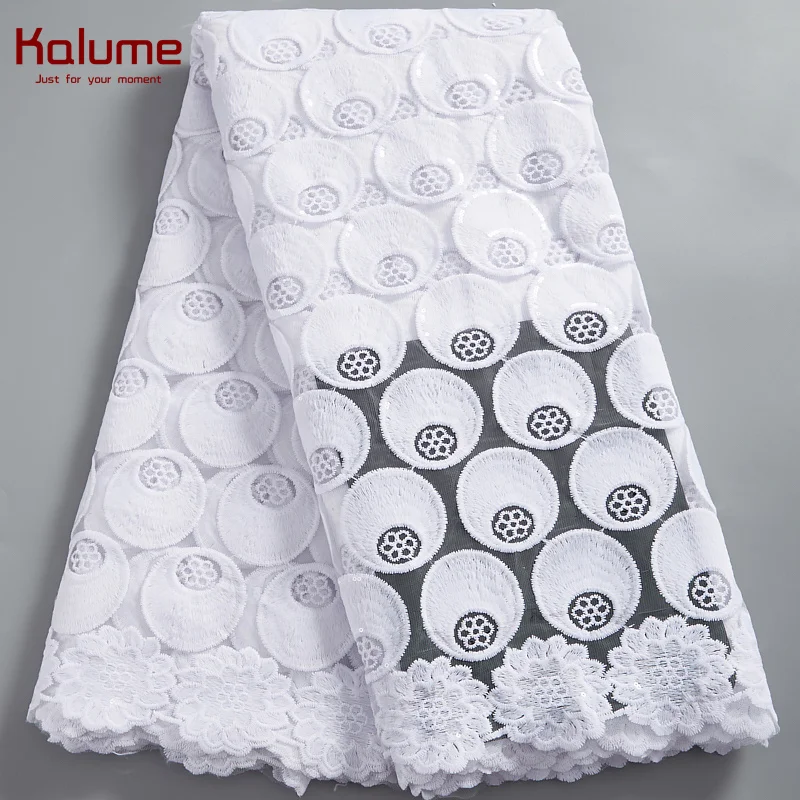 

Kalume White Sequins Lace Fabric High Quality African Nigerian Lace Fabric 5 Yards 2021 For Diy Dress Sewing Wedding F2561