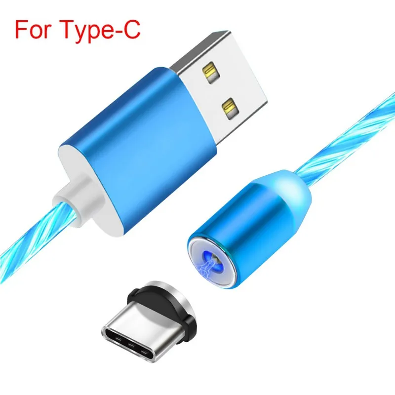 1 м магнитное поглощение течёт светильник светодиодный кабель Micro-USB type-c зарядка Usb зарядное устройство Шнур данных для iphone/samsung аксессуары - Тип штекера: blue Type-C