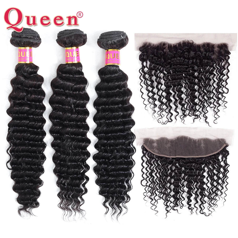 

Малазийские волнистые волосы Queen Hair 3/4, искусственные волосы с фронтальной застежкой, 100% волнистые человеческие волосы без повреждений, фронтальные с искусственными волосами