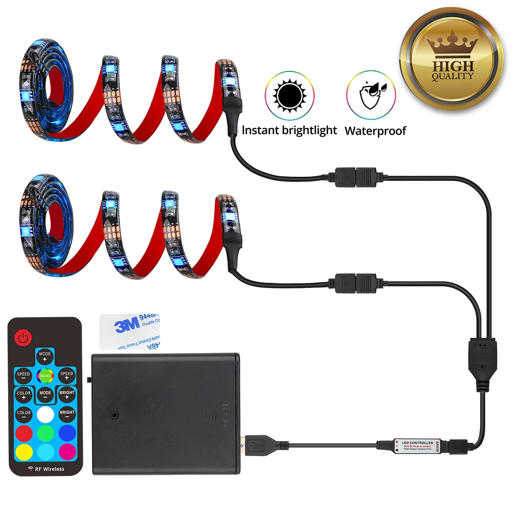 

Led Strip 5V RGB Battery Operated 5050 Flexible TV Desktop Screen Background Lighting RF 17Key Remote Control Flexible Led Light