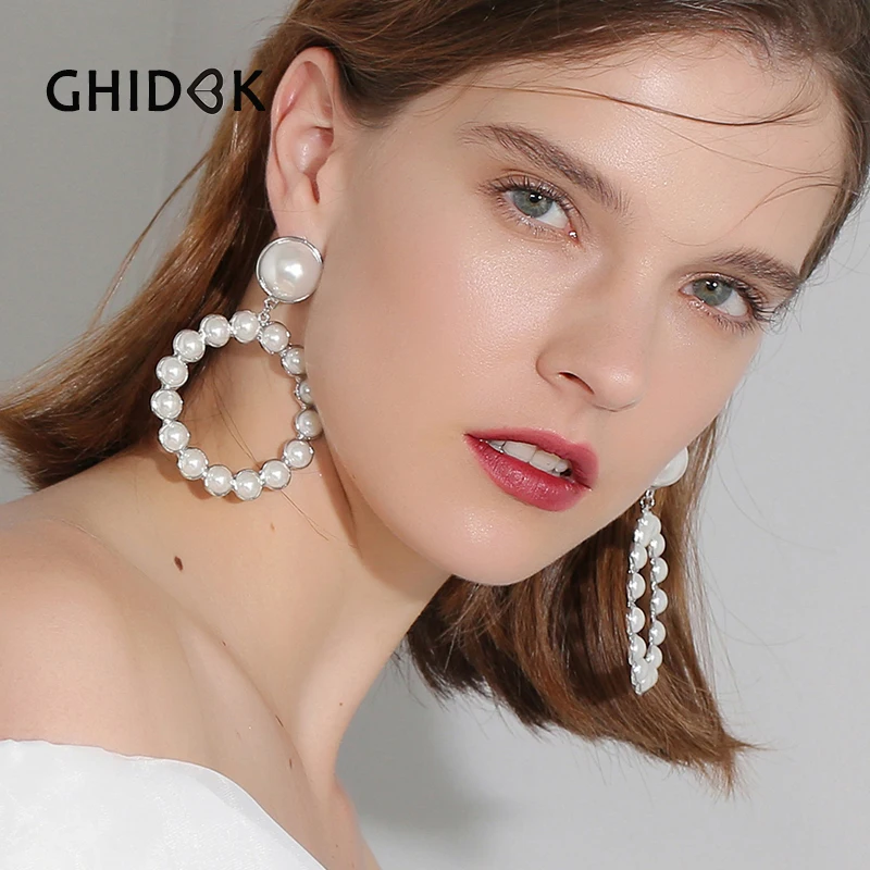 GHIDBK цыганские Серебристые цветные жемчужные обручи серьги для женщин бохо