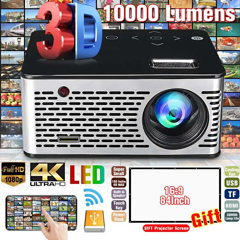 

2019 Newest Android mini Projector 1280*720P Support 4K Videos Via HDMI Home Cinema Movie LED Projector portable projector