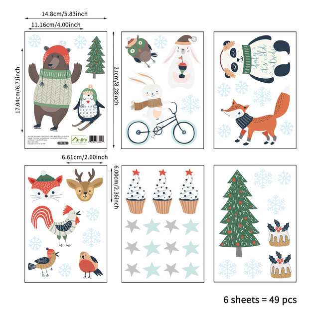 Sheets Christmas Window Stickers Multiple Combinations Snowflake New Year's Window Stickers Wall decal