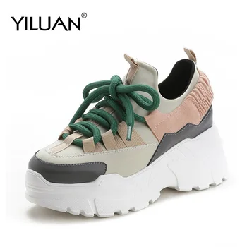 

Yiluan Daddy Shoes Women 2020 New Leather Sneakers Woman Increased Shoes Casual White Shoes Platform Designers Sport Dad Shoes