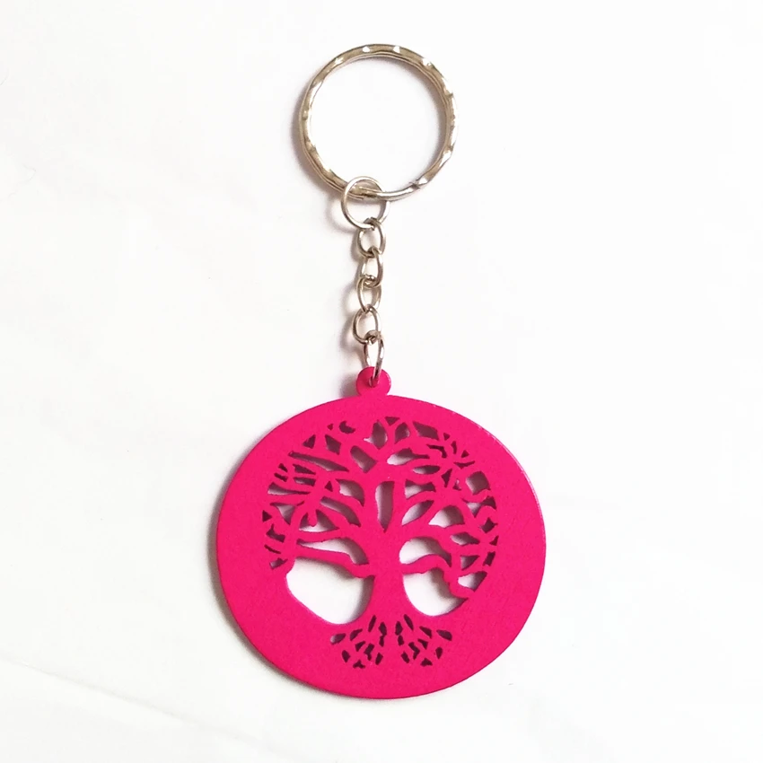 

Fashion Hollow Out Life Tree Key Chain 11cm Wood Beads Key Ring Colorful Pendant Bag Charming Car Key Holder Personality Gifts