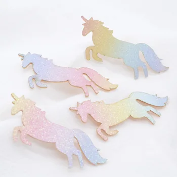 

20Pcs/lot Glitter Fabric Appliques Rainbow Horse for DIY Baby Cake Topper Headwear Hair Clips Bow Decor Accessories Patches C24