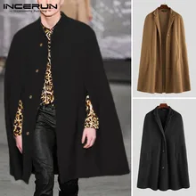 INCERUN, зимний мужской плащ, пальто со стоячим воротником, однотонная накидка, уличная одежда, искусственный флис, Тренч, модные повседневные куртки, пальто, S-5XL