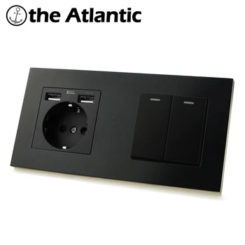 

DE Power Socket USB Charging Port 2100mA Light Switch Rocker ON / OFF Lamp Light 16A 2 Gang Switch Double Socket 172mm * 86mm