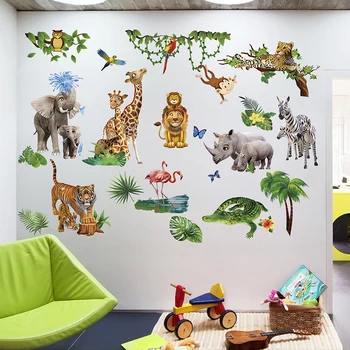 

[SHIJUEHEZI] Cartoon Animals Wall Stickers DIY Lion Tiger Monkey Mural Decals for Kids Room Baby Bedroom Home Decoration