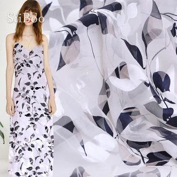 

French elegant floral style hollowout 100% silk burnout chiffon velvet fabric for women summer autumn dress shirt telas SP6118