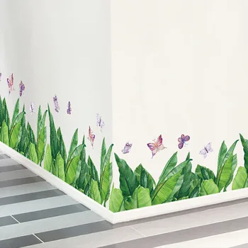 

Removable Nordic Fresh Green Leaves Wall Sticker Home Decor Butterfly Decoration Border Decals Waterproof Waist Line Wallpaper