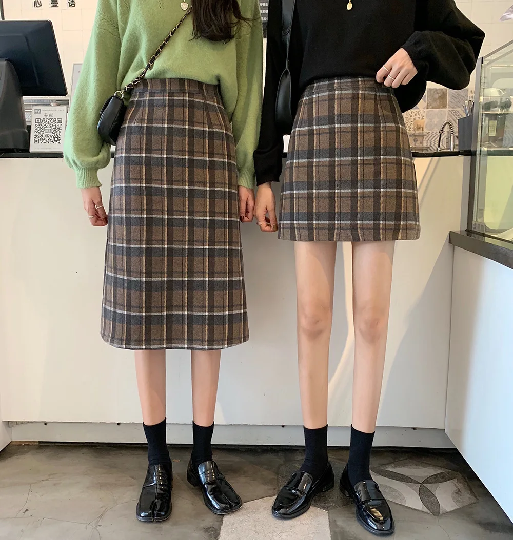 

Photo Shoot 2019 WOMEN'S Dress Autumn & Winter Retro Versatile Skirt Woolen Pattern Slimming High-waisted A- line Skirt Women's