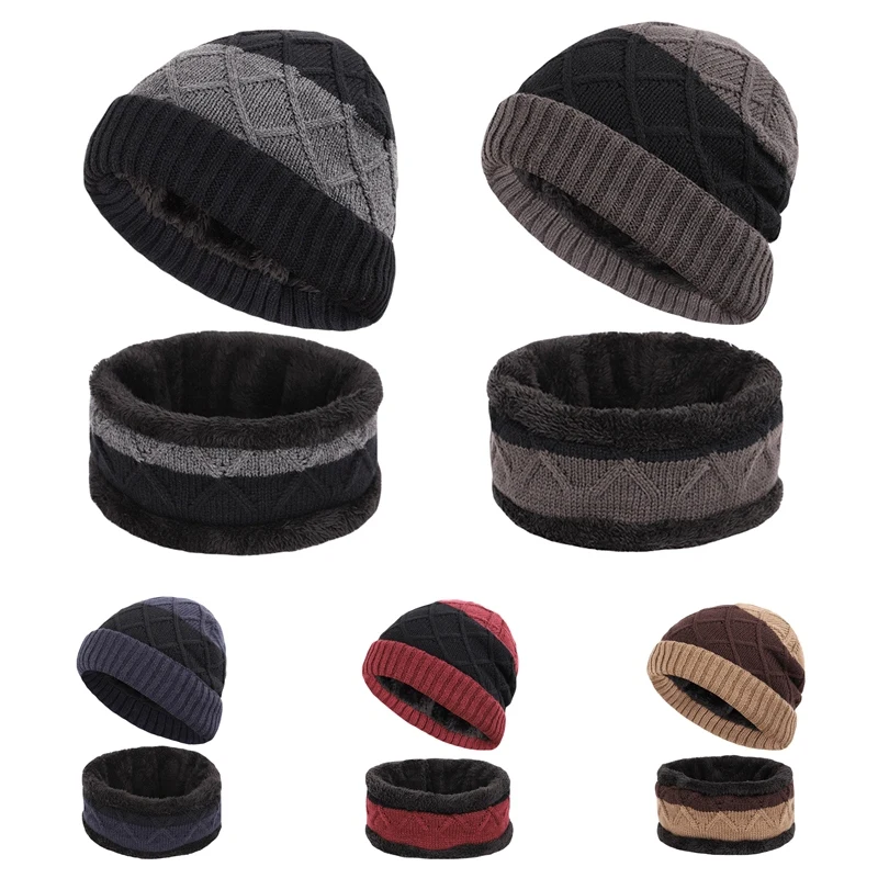 Winter Outdoor Accessories For Unisex Beanie Winter Hat Scarf Set Snow Skiing Skull Cap Neck Warmer Plush Hat& Scarf Set ZW