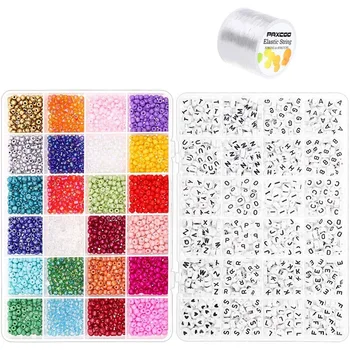 

Pony Beads for Bracelets, 3000 Pcs 4mm Small Rainbow Pony Seed Beads with 1200 Pcs Letter Beads for Friendship Bracelets and Jew