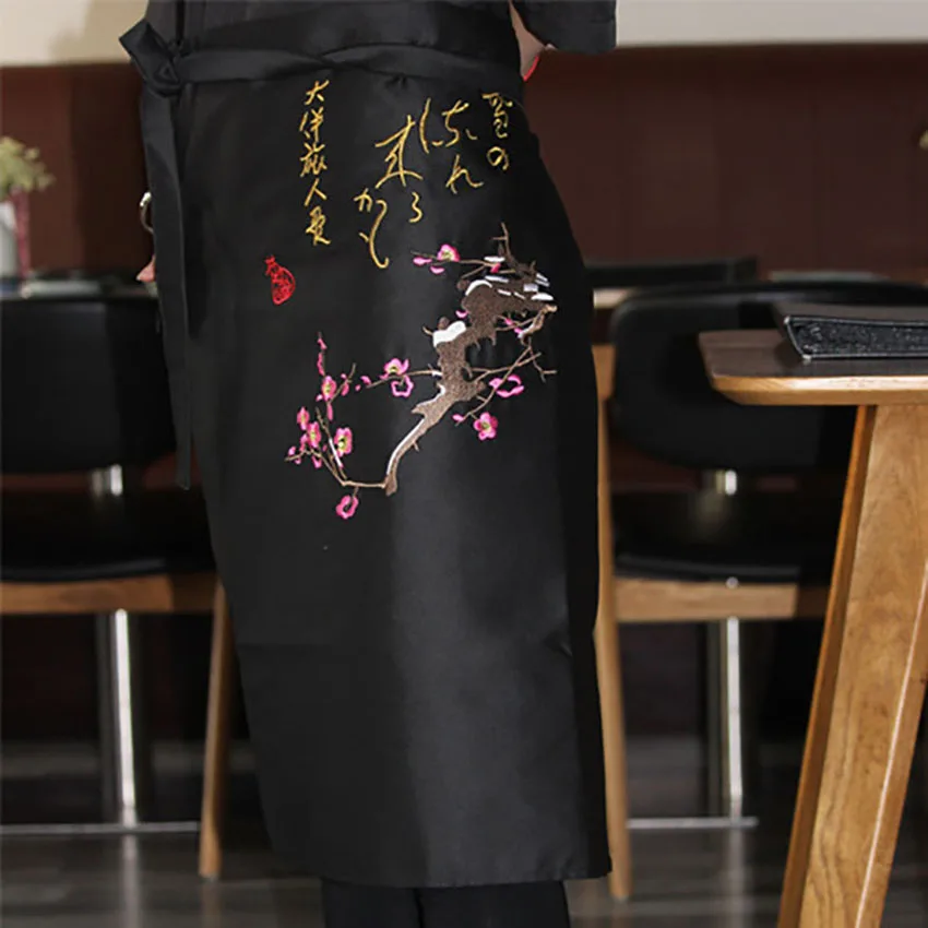 Chef Work&wear Uniform Cooking Baking Aprons Halter Embroidery Plum Blossom Seafood Bib Kitchen Restaurant Anti-oil Apron