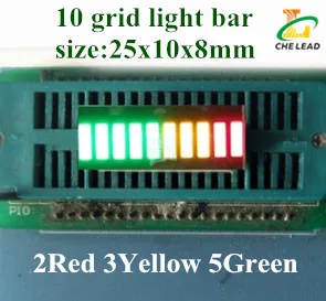 20pcs 25*10mm light bar 10 grid digital tube Red Green Blue Yellow White LED digital light bar 10 segment LED display