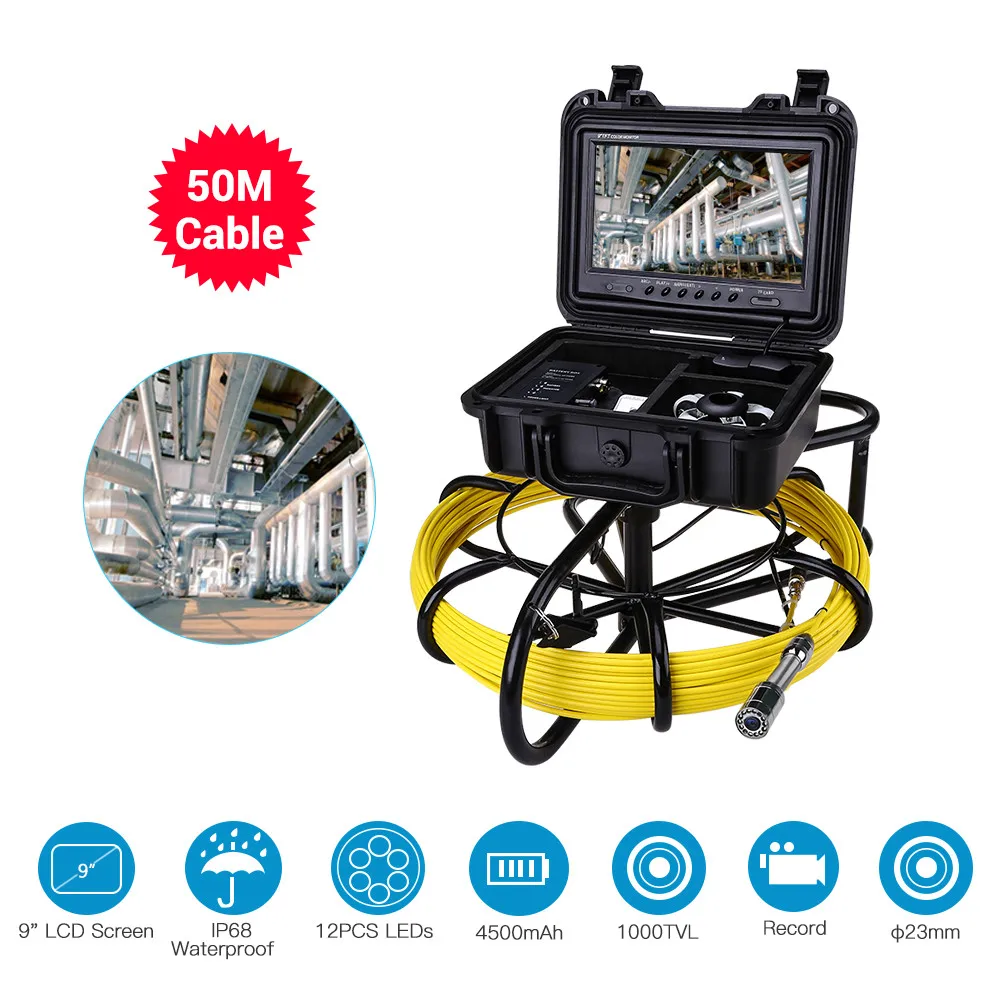 

Eyoyo Pipeline Endoscope Inspection Camera 50M Underwater Industrial Pipe Sewer Drain Wall Video Plumbing System with 9 Inch LCD
