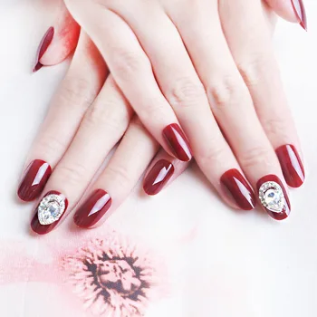 

Manicure Patch 24PCs Peach Heart Big Diamond Fake Nails