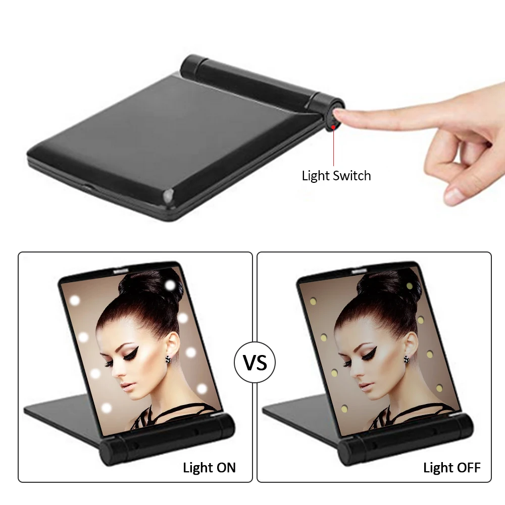 Make Up Mirror Cosmetic Folding Portable Compact Pocket With 8 LED Lights Hand Mirror Vanity Adjustable Table Mirror Woman